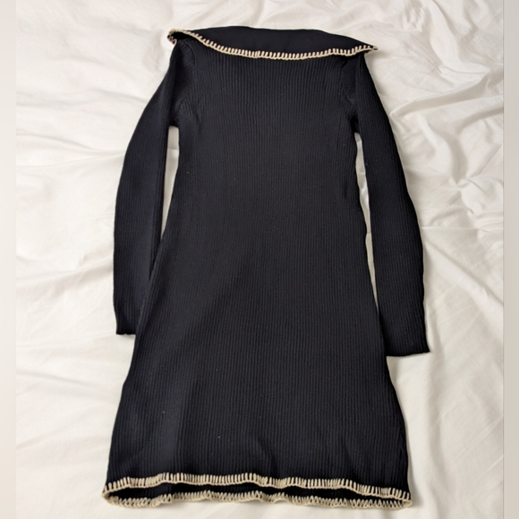 rihoas / new with tags /  S, M , L /The Black Contrast Stitch Sweater Mini Dress - Picture 6 of 6
